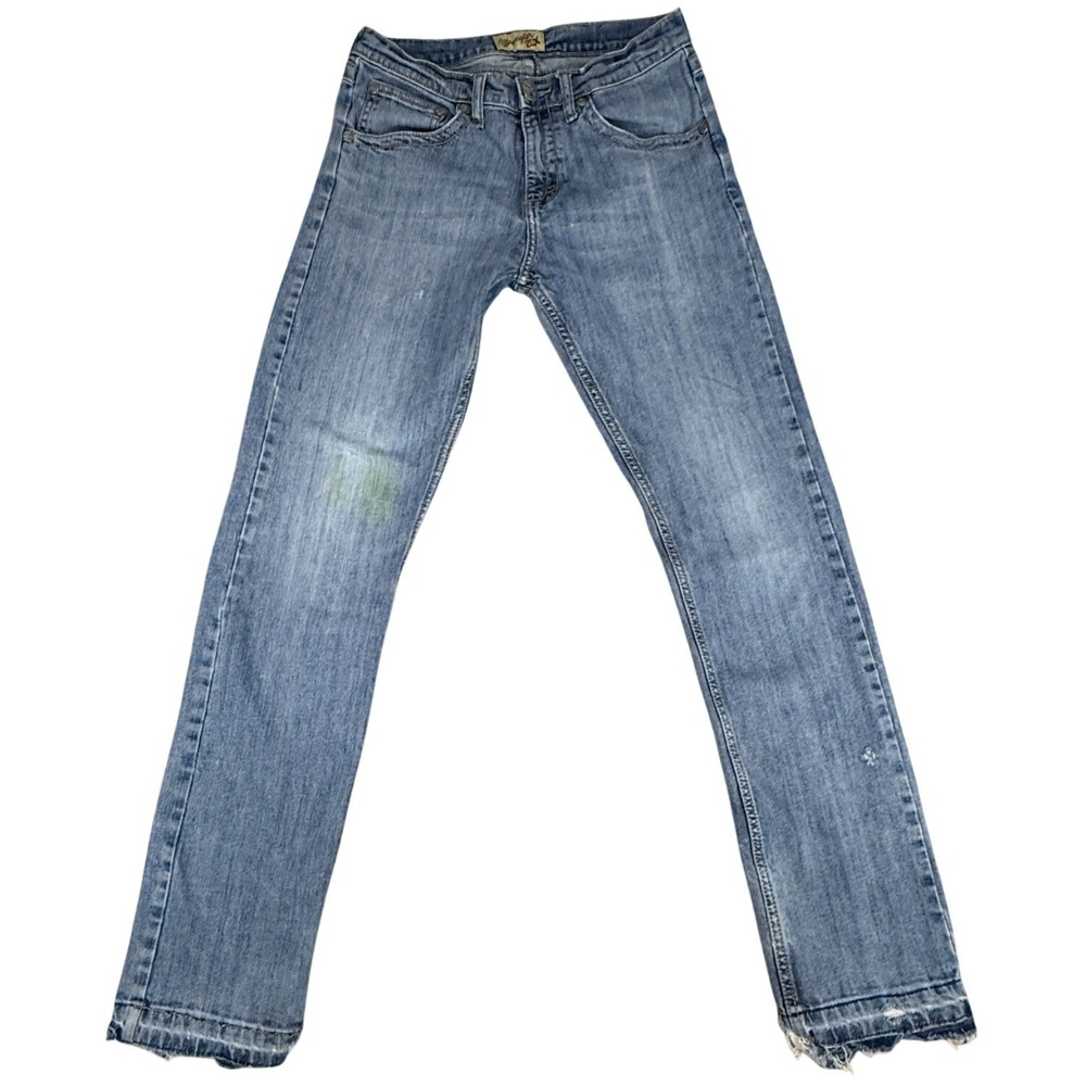 Wrangler 20X Womens Jeans 29x32 Blue Straight Raw Hem Distressed Western‎